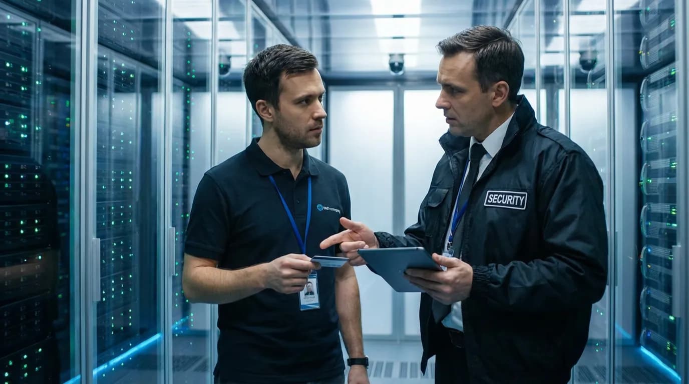 Data center employee with access credentials posing insider threat risk
