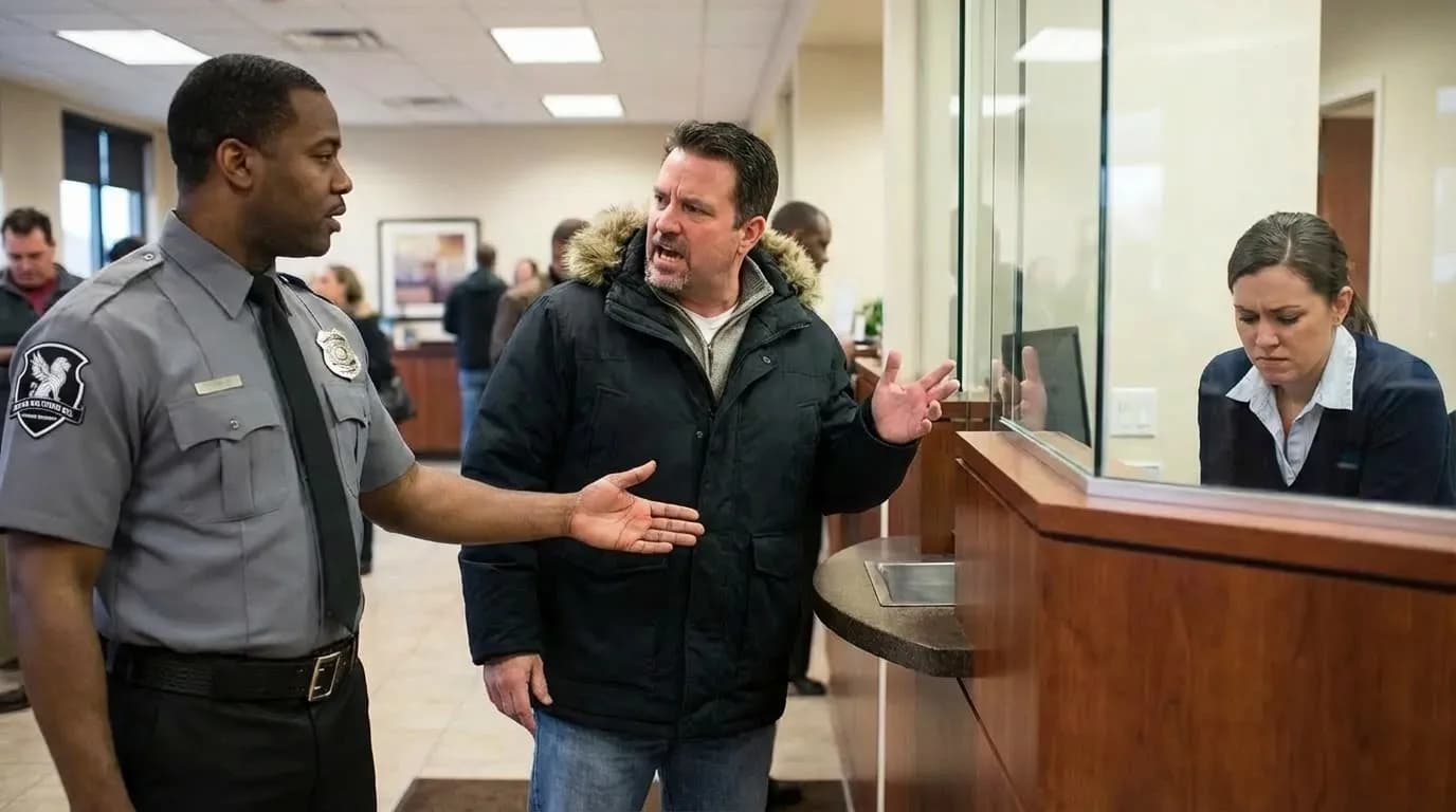 Security personnel ensuring customer and employee safety in financial institution