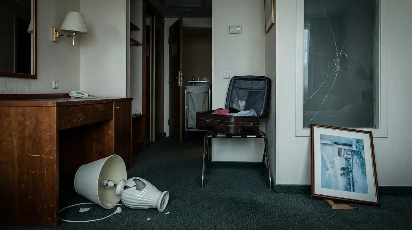 Vandalism and theft in a hotel common area