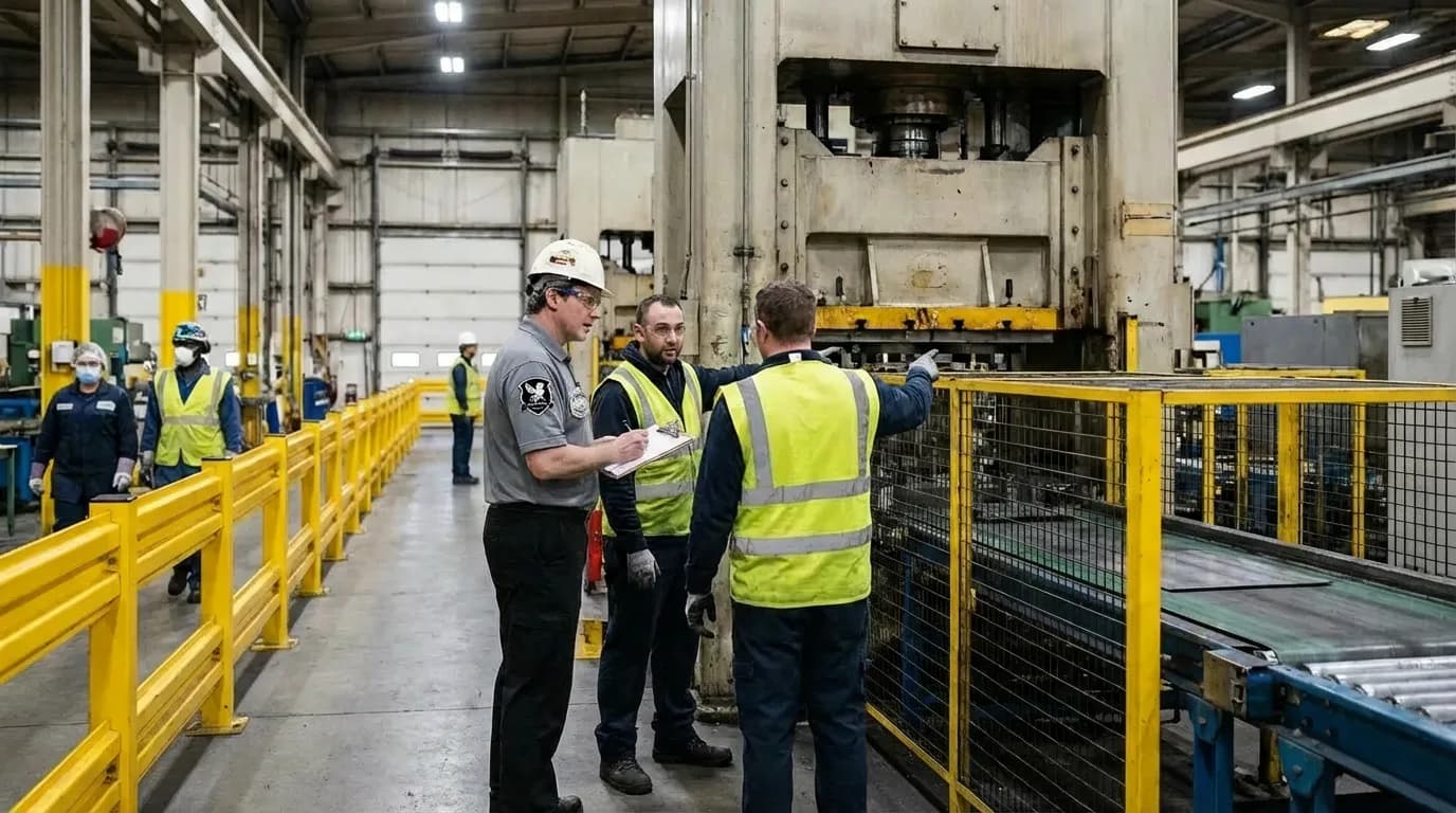 Security officer monitoring industrial safety compliance