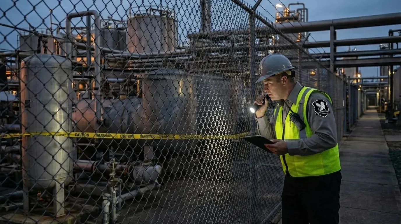 Officer securing restricted industrial area
